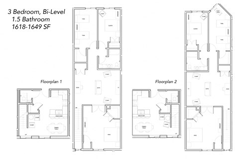 Floor plan for 3 beds, 1.5 baths, 1630 sqft